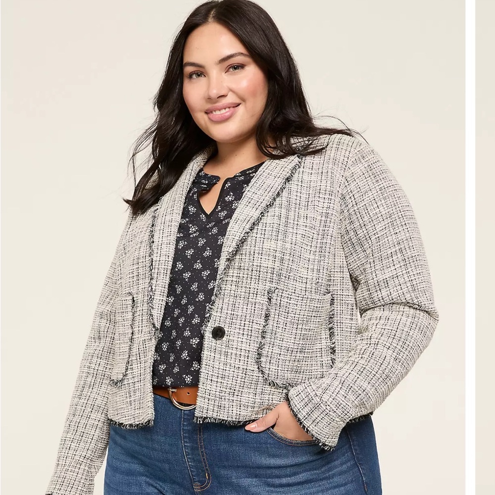 Lane Bryant NWT size 22 Tweed Button-Front Jacket in Black & White